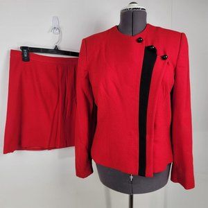 Vintage 1990s OBO New York Red & Black Skirt Suit Set Womens M